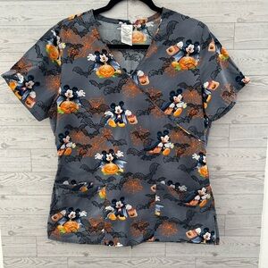 Gray Halloween Mickey Mouse Scrub Top Size Small
